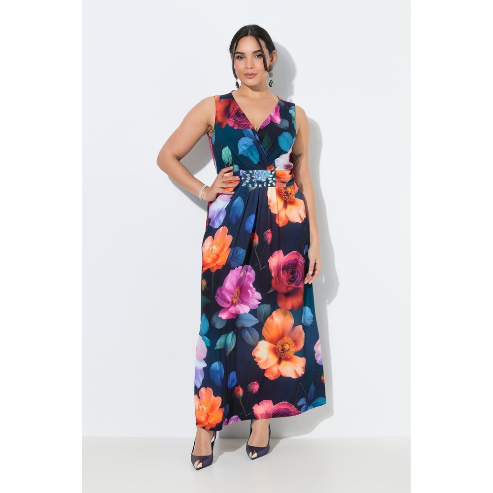 NWT Ulla Popken Rich Floral Maxi Dress Rhinestone Sleeveless Multicolor 20/22